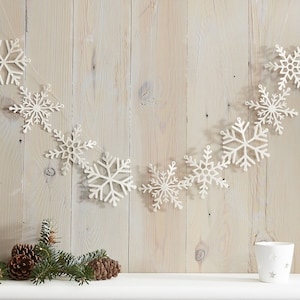 White Glitter Snowflake Garland - Christmas Snowflake Bunting - Christmas Decorations - Hanging Decorations-Holiday Decor-Snowflake Backdrop