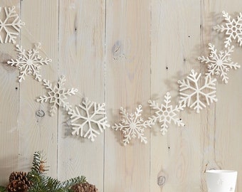 White Glitter Snowflake Garland - Christmas Snowflake Bunting - Christmas Decorations - Hanging Decorations-Holiday Decor-Snowflake Backdrop