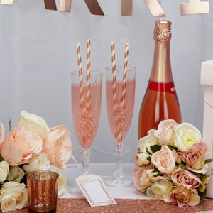 Rose gold paper straws-Rose gold and white striped paper straws-Birthday party straws-Hen party straws-Baby shower straws-Cake pops-25 pack