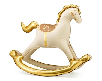 Rocking Horse Balloon - Large Cream & Gold Rocking Horse Foil Balloon - Air Fill Balloon - Baby Shower Balloon - Gender Neutral-Welcome Home