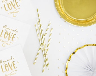 Gold and White Stripe Paper Straws - Pack of 10