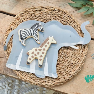 Elephant Paper Plates Grey Safari Paper Party Plates Jungle Theme Kids Birthday Party Safari Animals Birthday Tableware Pack of 8 image 1