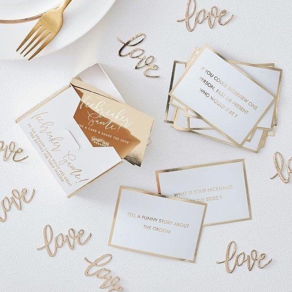 Wedding Table Game, White And Gold Wedding Trivia Ice Breaker Game