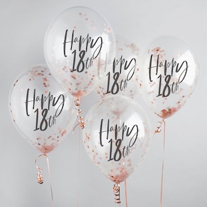 Happy Ballons confettis or rose 18e - Ballons 18e anniversaire - Décorations or rose 18e anniversaire - Décorations de fête - Lot de 5