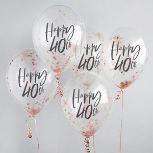 Palloncini coriandoli oro rosa felice 40° compleanno - Palloncini 40° compleanno - Decorazioni oro rosa 40° compleanno - Decorazioni per feste - Confezione da 5