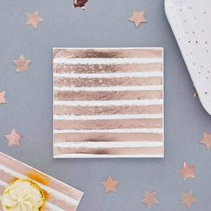 Rose Gold Stripe Paper Napkins-Rose Gold & White Paper Party Napkin-Party Tableware-Engagement Party-Baby Shower-Party Decoration-Pack of 16