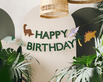 Dinosaur Happy Birthday Banner - Kids Jurassic Dino Party Supplies - Cute Dinosaur Birthday Bunting Garland - Dinosaur Theme Partyware