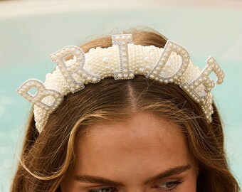 Piper K WIFEY White Pearl Wedding Rhinestone Headband  display picture 3
