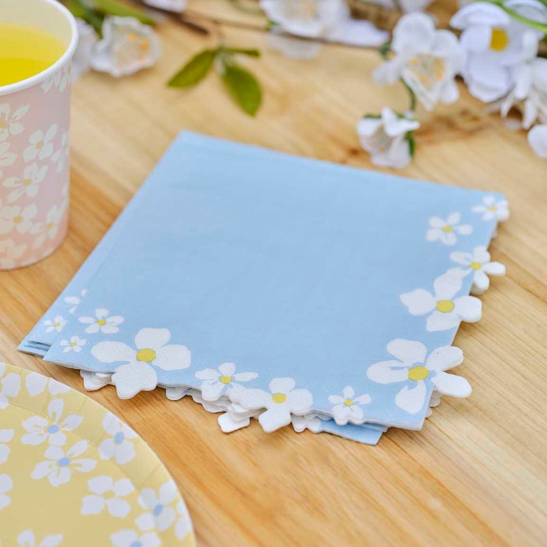 Blue Floral Napkins Floral Paper Napkins Easter Napkins Birthday Napkins baby Showerhen Party