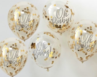 Ballons confettis dorés Oh Baby - Oh Baby ! Ballons pour baby shower - Lot de 5
