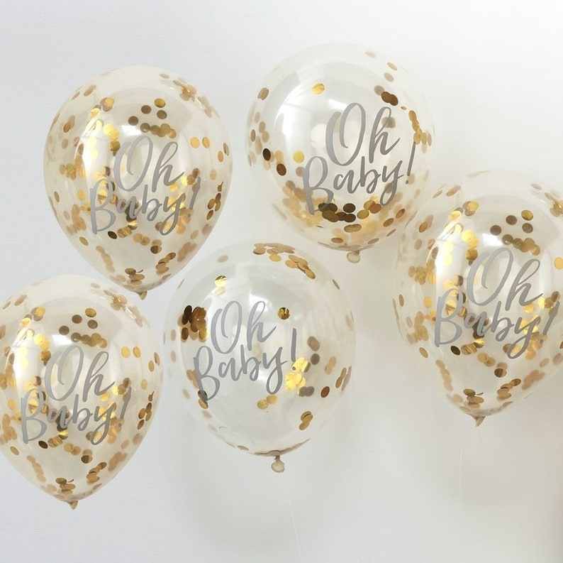 Oh Baby Gold Confetti Balloons Oh Baby Baby Shower Balloons Pack of 5 image 1