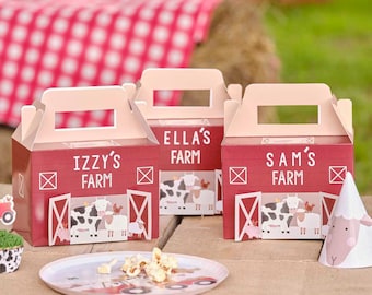 Custom Farm Party Box - Kids Birthday Party Favour Boxes - Barn Party Food Boxes - Farm Gift Box-Farmyard Birthday Party Favor Box-Pack Of 5