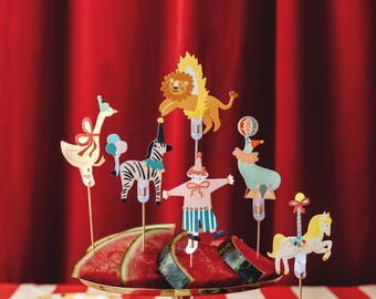 Circus Cup Cake Toppers - Carnival Party Supplies - Funfair Theme - Kids Birthday Party Supplies - Cake Decorations - Pack of 6