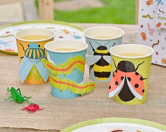 Bug Party Pop Out 3D Paper Cups - Kids Creepy Crawly Party Tableware - Children's Birthday Bug Insect Party Supplies - Pack Of 8
