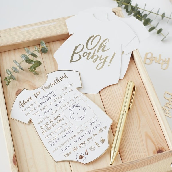 Oh Baby Advice Cards - Oh Baby gold and white baby shower - Baby shower games - Advice for parents - New arrival - Pack of 10