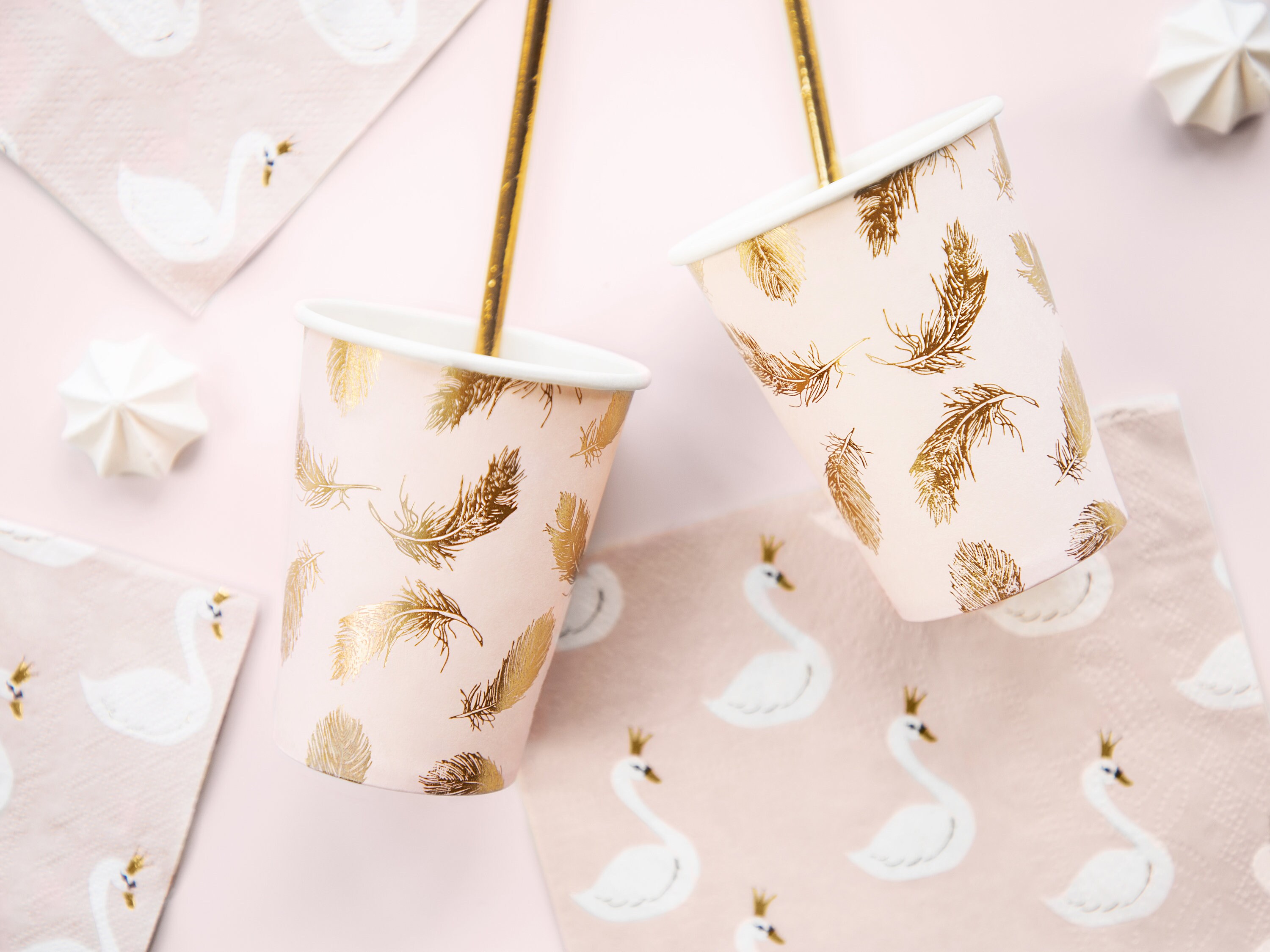 Swan Paper Cups Gold Feather & Pink Paper Birthday Party - Etsy UK