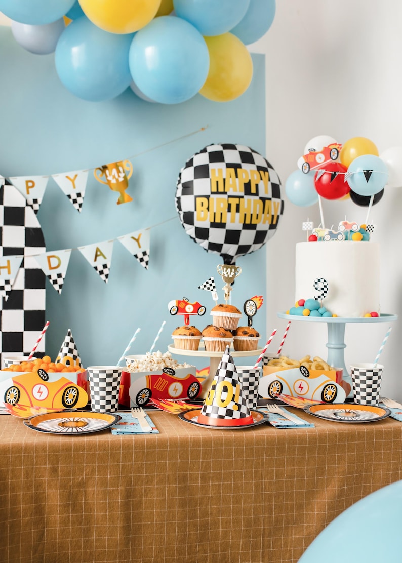 Racing Car Party Hats - Racing Car Birthday Party Chequered Flag Hats ...