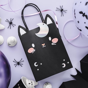 Borsa per feste di Halloween - Borsa individuale per dolcetto o scherzetto di Halloween con gatto nero - Borsa regalo di Halloween - Sacchetti di carta neri - Sacchetti di Halloween per bambini