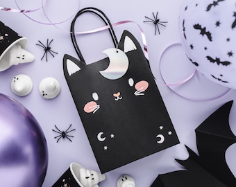Sac de fête d'Halloween - Sac individuel de bonbons et de sorts d'Halloween chat noir - Sac cadeau d'Halloween - Sacs en papier noirs - Sacs d'Halloween pour enfants