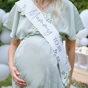 Mummy To Be Sash - Hey Baby Sash - Sage Green And White - Botanical Baby Shower Sash - Mum To Be Sash - Mum To Be Gift - New Arrival