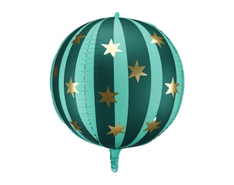 Circus Green Starry Ball Foil balloon - Gold Star Balloon With Green Stripes - Circus Party Balloon - Helium Or Air Inflation - 50cm