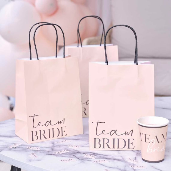 Team Bride Hen Party Bags Pink Black Gift Bags Hen Do Paper
