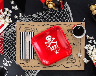 Pirate Party Plates - Red Paper Pirates Party Plates - Birthday Party Plates - Children's Party Plates - Pack of 6