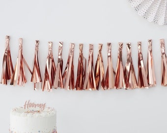 Guirnalda de borlas oro rosa - Decoración para fiesta de cumpleaños - Guirnalda oro rosa