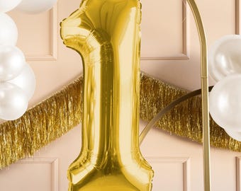 Globo dorado número 1 - Globo grande de papel dorado - Globo de cumpleaños - Decoraciones para fiestas - Globo de 72 cm - Globo de 30"