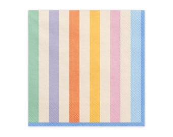 Colourful Striped Paper Napkins - Summer Party Tableware - Rainbow Picnic Decor - Tropical Party Decor - Garden BBQ Accessories - Pack Of 20