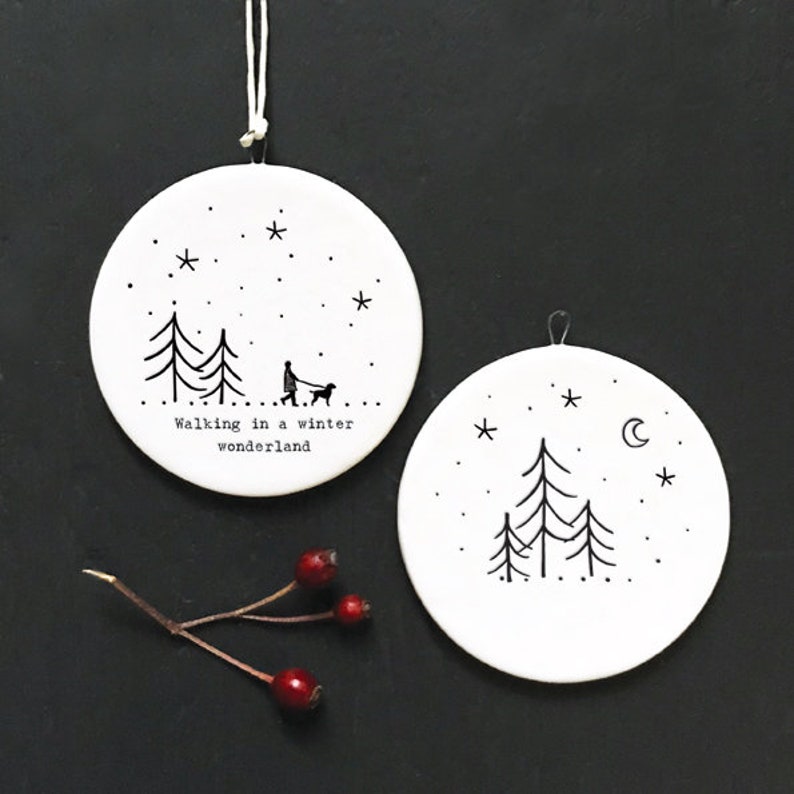 Porcelain Christmas Decoration Small White Christmas Tree Decoration Winter Wonderland White Flat Bauble Trees Holiday Decor image 2