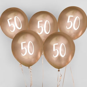 Gold 50. Geburtstag Luftballons - Happy Birthday 50 Luftballons - Chrom Gold & weiße Luftballons - Party Dekorationen - 5er Pack