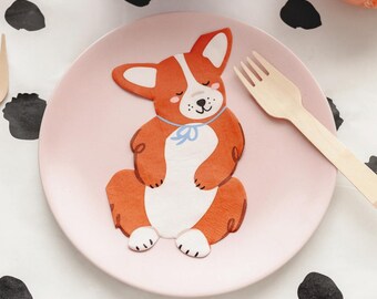 Guardanapos de Papel com Cachorro Corgi - Lenços de Papel para Festa com Cachorrinho Sonolento - Artigos de Mesa Fofos para Aniversário de Cachorro - Decoração para Celebração de Amantes de Animais de Estimação - Pacote com 12