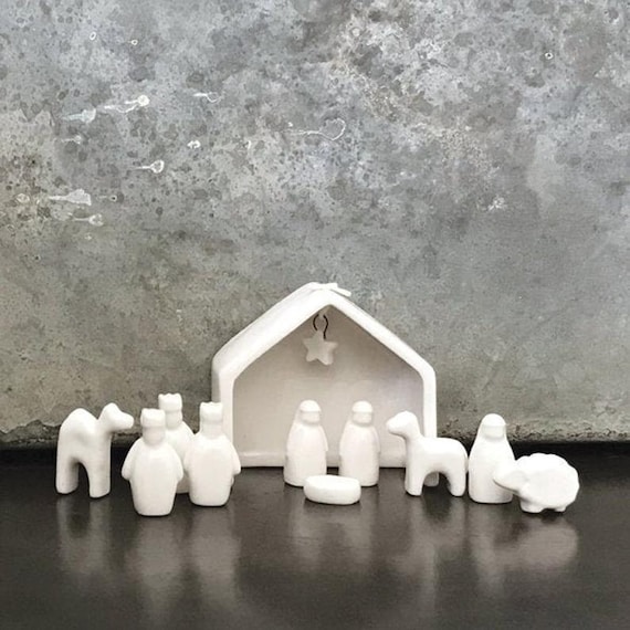 Porzellan Weihnachtskrippe - Mini Weiße Krippe - Weihnachtsdeko - Weihnachtskrippe Geschenk Set