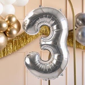 Silver Number 3 Balloon - Large Silver Foil 3 balloon - Birthday Balloon - Party Decorations - 72cm Balloon - 30&quot; Balloon