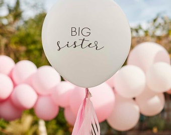 Big Sister Balloon - Birth Announcement Balloon With Pink Tassels - Pregnancy Announcement Balloons - New Big Sister - New Arrival -New Baby