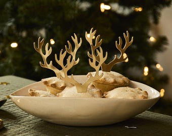 Gold Antler Cake Toppers - Gold Antler Christmas Food Picks - Gold Reindeer - Christmas Party Decorations - Holiday Decor - Pack Of 12