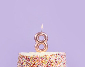 Rose Gold Number 8 Candle - Eight Birthday Cake Candle - Age Candles - Rose Gold Party Decorations