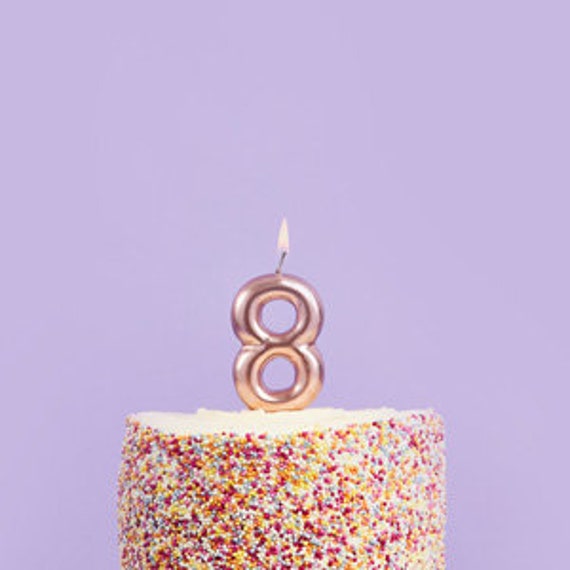 Bougie chiffre 8 en or rose - Bougie pour gâteau d'anniversaire huit ans -  Bougies d'âge - Décorations de fête en or rose