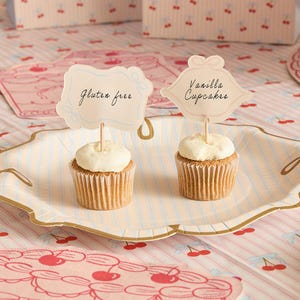Vintage Food Picks - Blank Cupcake Toppers - Pastel Buffet Labels - Decorative Cheese Markers - Coquette Bow Party Flags - Pack of 12