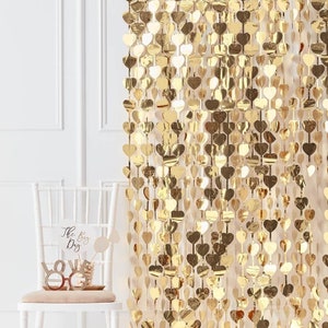 Gold Heart Backdrop - Gold Foil Photo Backdrop Curtain - Gold Wedding Photo Backdrop