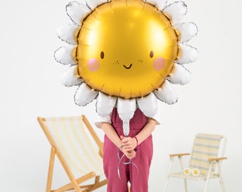 Globo de aluminio Sol Sonriente - Globo de Decoración para Fiestas - Globo de Girasol - Fiesta de Cumpleaños Infantil Jardín de la Naturaleza - Globo de Helio o Aire