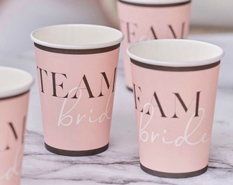 Team Bride Hen Party Paper Cups - Pink & Black Bridal Shower Party Cups - Hen Party Cups - Bachelorette Party Cups - Bridal Shower-Pack of 8
