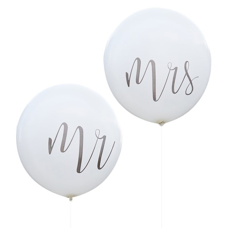 Riesige Mr und Mrs Ballons Riesige weiße Mr und Mrs Hochzeitsballons Hochzeitsdekoration Rustikale Landhochzeitsballons 2er-Pack Bild 3