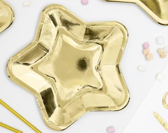 Large Gold Star paper Party Plates - Pack of 6