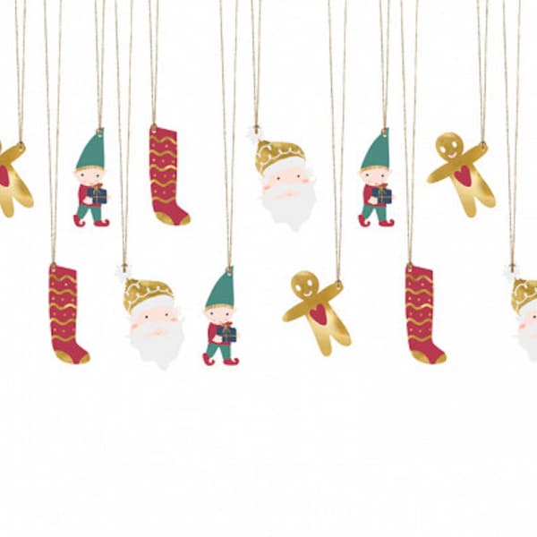 Christmas Gift Tags - Father Christmas Tags - Christmas Wrapping - Santa Tag - Stocking - Elf - Gingerbread Man-Holiday Gift Wrap-Pack of 12