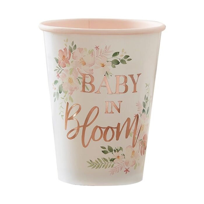 Gobelet Baby Shower rose pour fille avec fleurs décoratives R/7310
