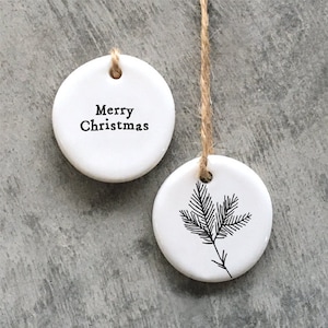 Mini porseleinen hanglabel - Merry Christmas - porseleinen aandenken - cadeaulabel - klein porseleinen cadeau - vriendschapscadeau - East Of India-cadeaus