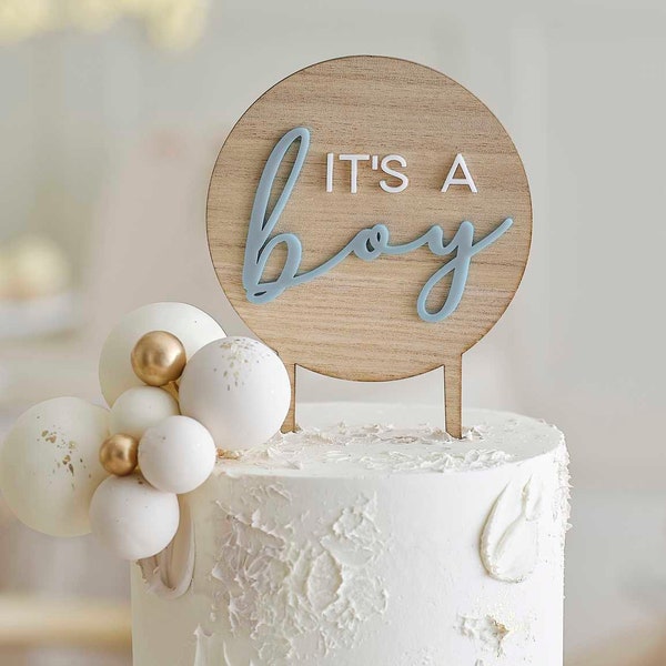 Wooden Cake Topper - It's A Boy Cake Topper - New Baby Party - Wood Baby Shower Cake Topper - Neutral Decor -Gender Reveal Party Decorations