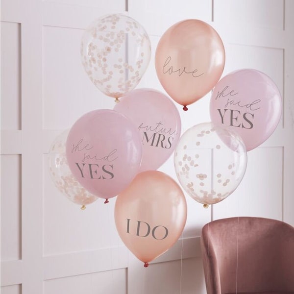 Rose Gold & Blush Hen Party Ballons - Gemischte Packung Hen Do Ballons - Rose Gold Konfetti Ballons - Bachelorette Decor - 8er Pack